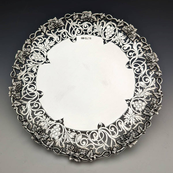 1950年 英国ヴィンテージ 純銀製タッツァ 直径27cm 641g Viner's